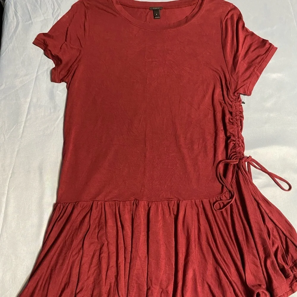 NWOT .. J. Crew Red Ruffled Short Sleeve Tunic